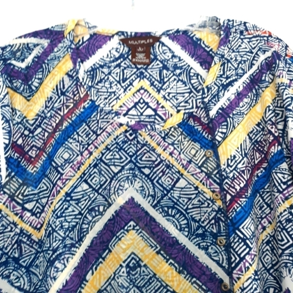 Multiples Top 3/4 Sleeve Geometric Pattern Linen … - image 3